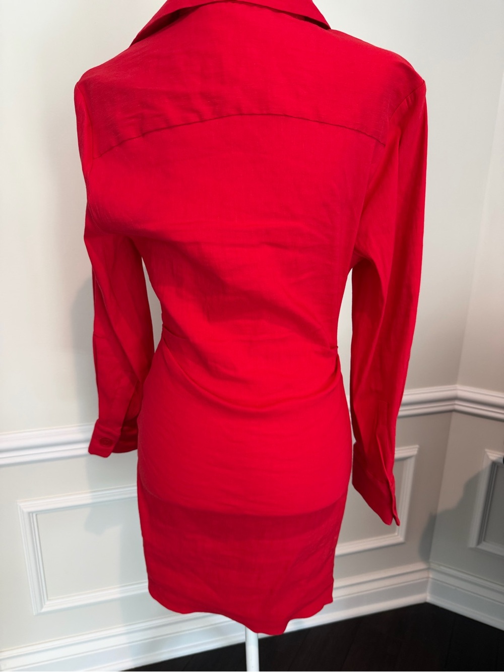 Zara Red Ruched Mini Shirt Dress - Picture 3 of 5